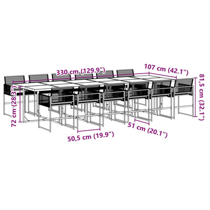 13 pcs conjunto de jantar p/jardim vime PE preto