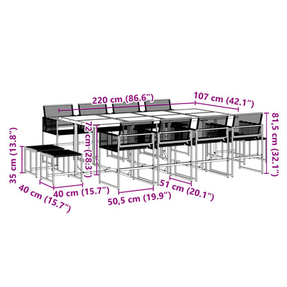 13 pcs conjunto de jantar p/jardim vime PE preto