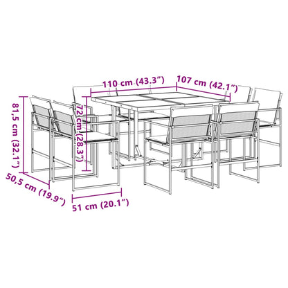 9 pcs conj. de jantar para jardim c/ almofadões textilene preto