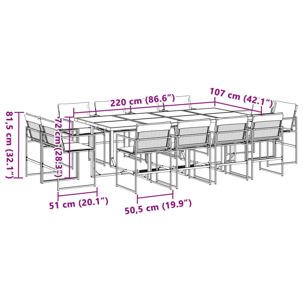 13 pcs conj. de jantar p/ jardim c/ almofadões textilene preto