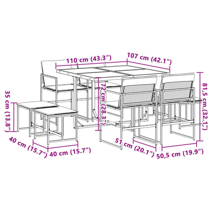 9 pcs conj. de jantar para jardim c/ almofadões textilene preto