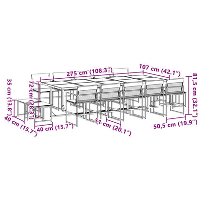 15 pcs conj. de jantar p/ jardim c/ almofadões textilene preto