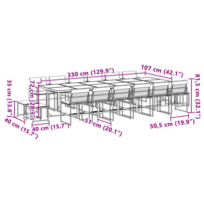 17 pcs conj. de jantar p/ jardim c/ almofadões textilene preto