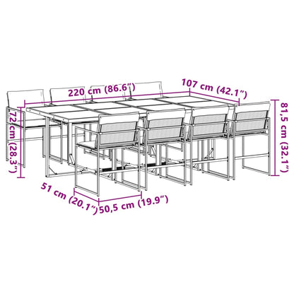 9 pcs conj. de jantar p/ jardim c/ almofadões textilene branco