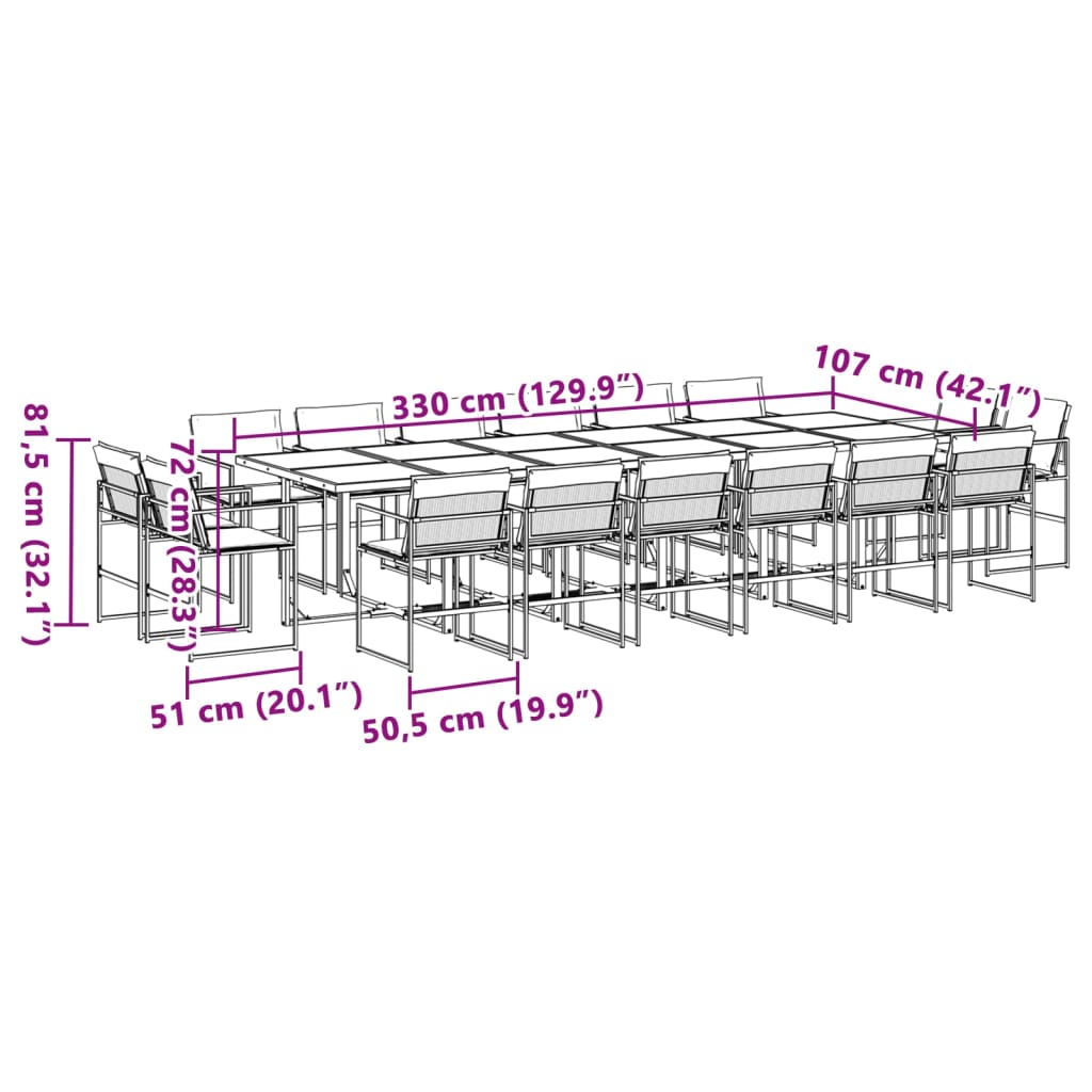 17 pcs conj. de jantar p/ jardim c/ almofadões textilene branco