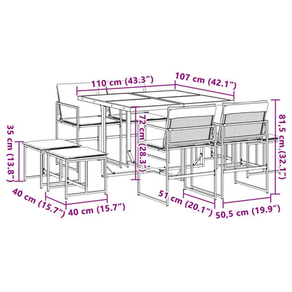 9 pcs conj. de jantar p/ jardim c/ almofadões textilene branco