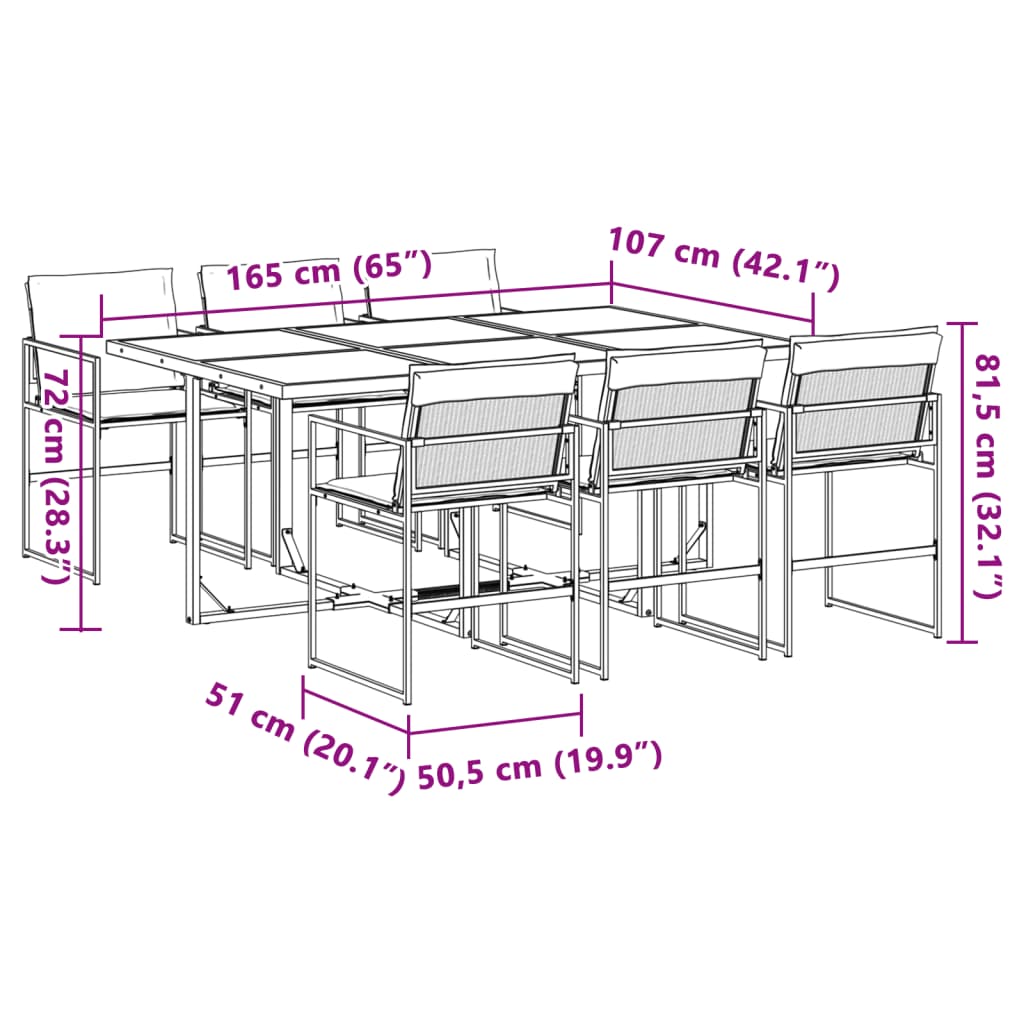 7 pcs conj. de jantar p/ jardim c/ almofadões textilene branco