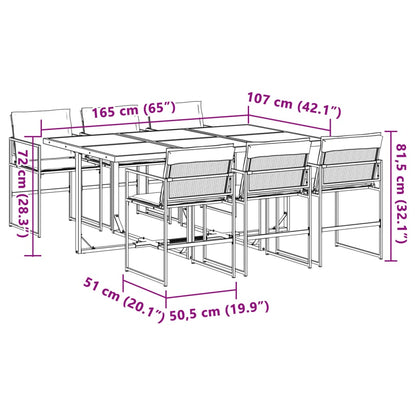 7 pcs conj. de jantar p/ jardim c/ almofadões textilene branco