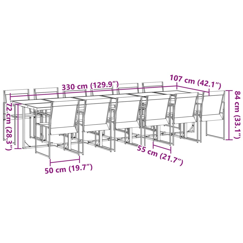 13 pcs conjunto de jantar para jardim textilene preto