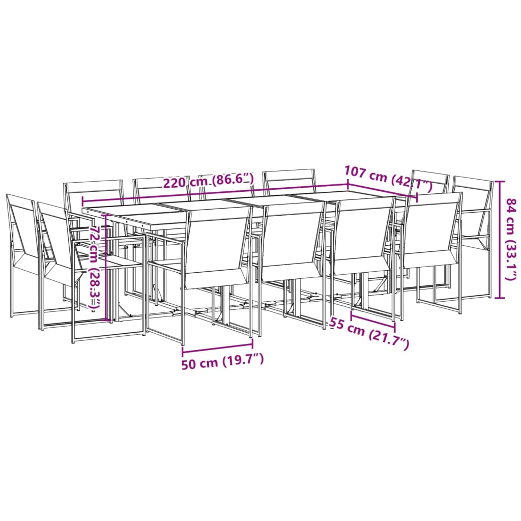 13 pcs conjunto de jantar para jardim textilene preto