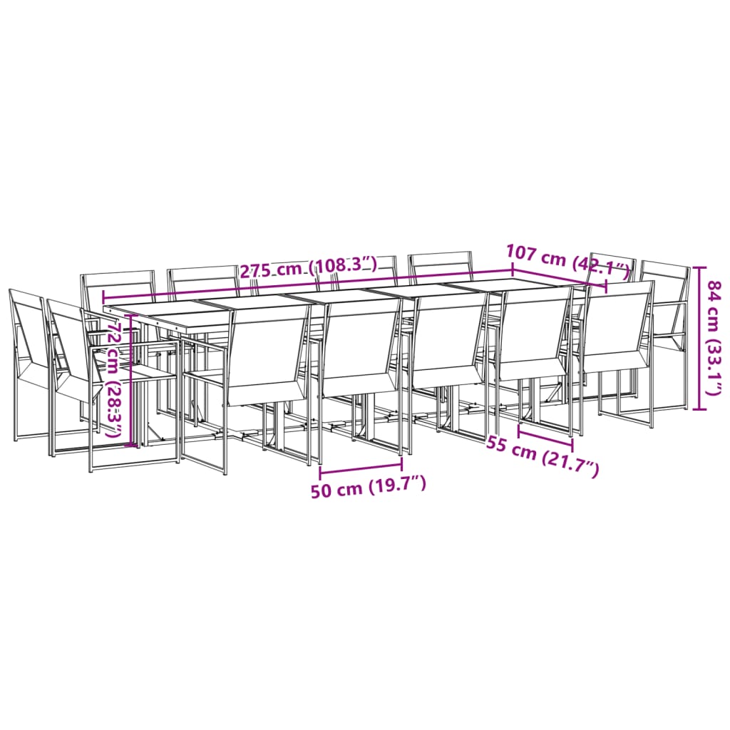 15 pcs conjunto de jantar para jardim textilene preto