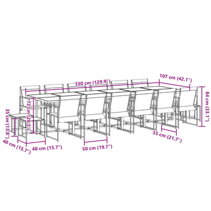 17 pcs conjunto de jantar para jardim textilene preto