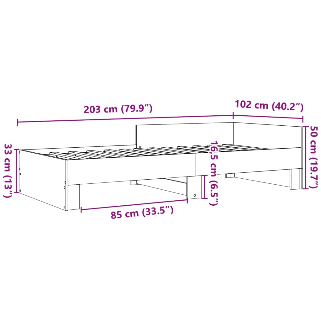 Estrutura cama 100x200 cm derivados de madeira carvalho sonoma