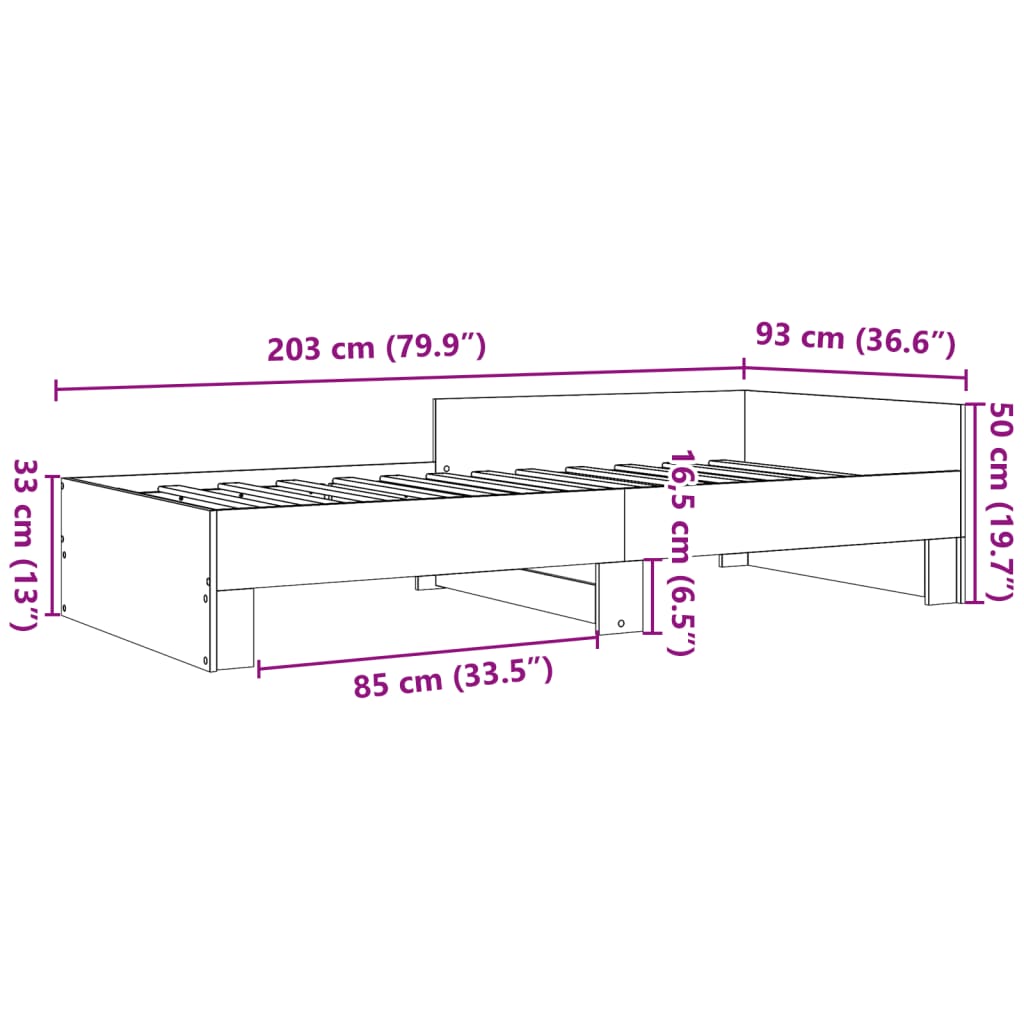 Estrutura de cama 90x200cm derivados de madeira carvalho sonoma