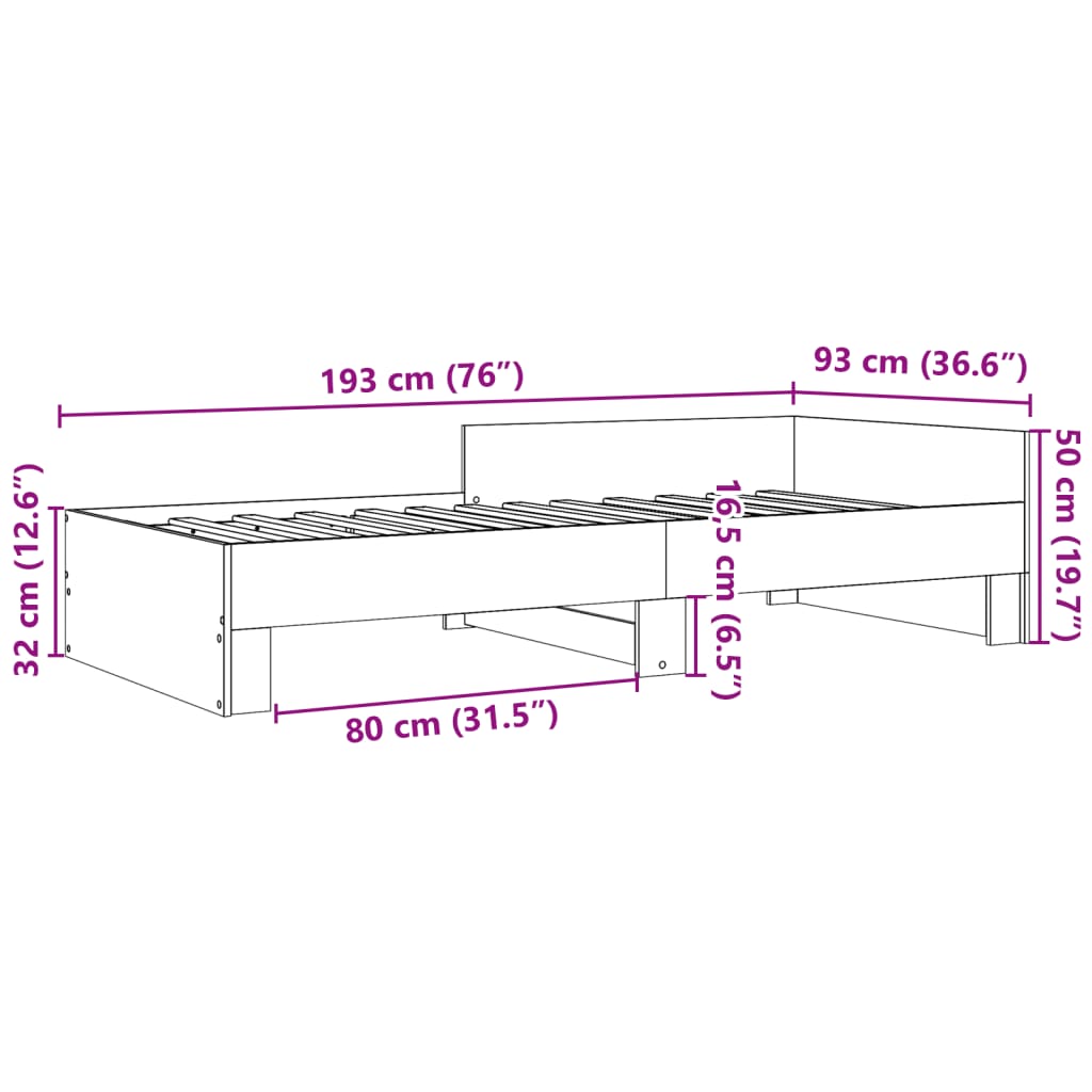 Estrutura de cama 90x190cm derivados de madeira carvalho sonoma