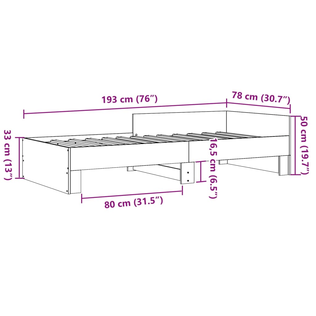 Estrutura de cama 75x190 cm derivados madeira carvalho castanho