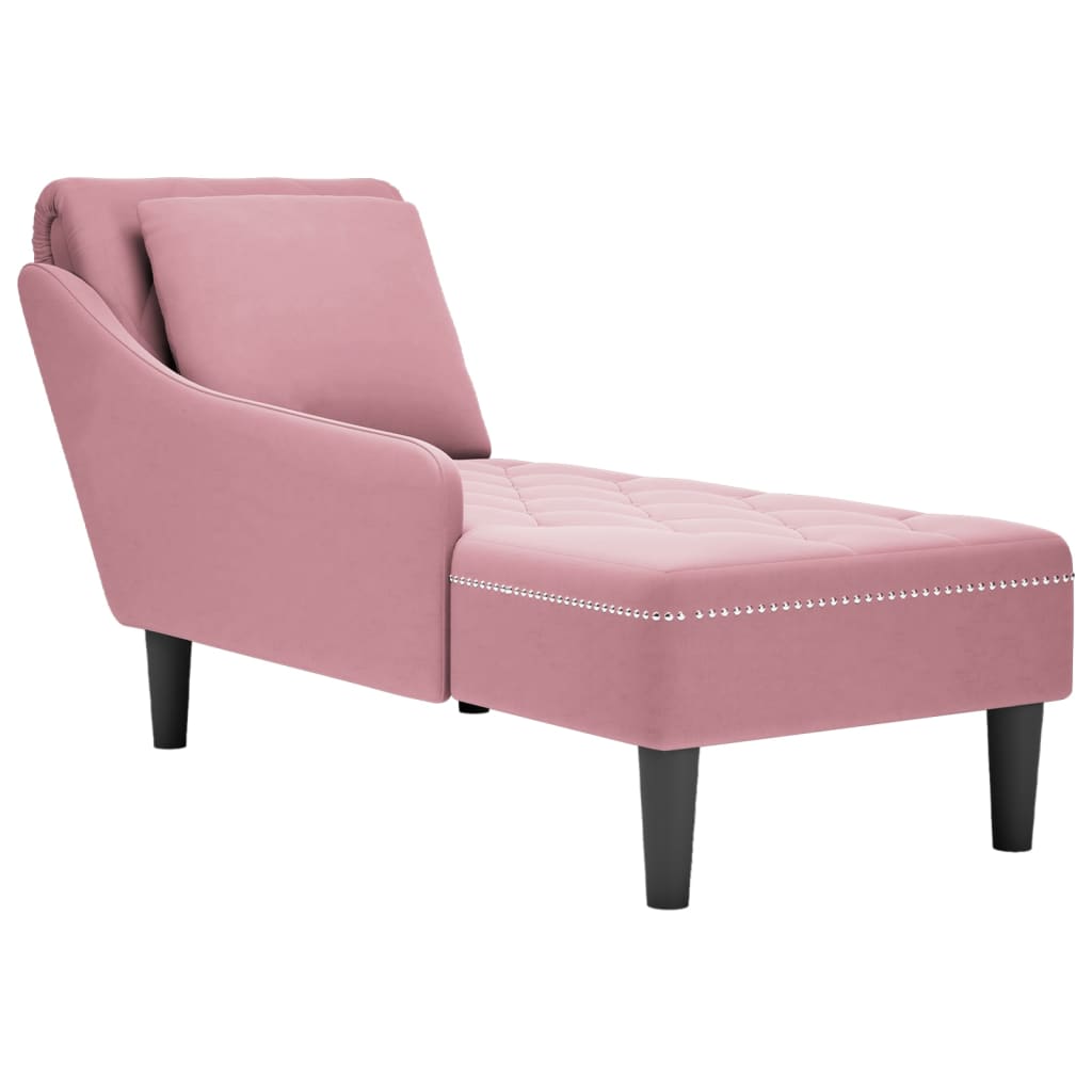 Chaise lounge c/ almofada/apoio de braços direito veludo rosa