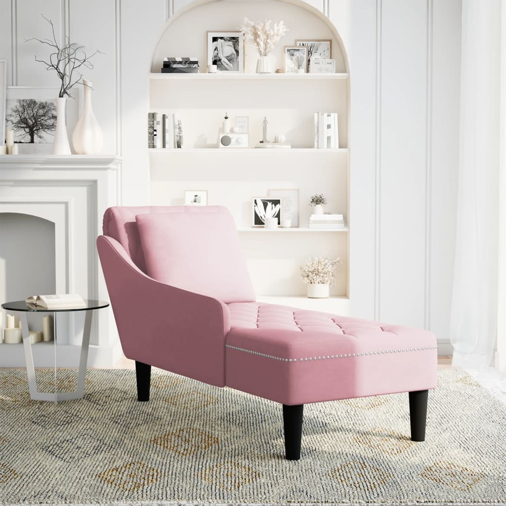 Chaise lounge c/ almofada/apoio de braços direito veludo rosa