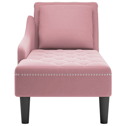 Chaise lounge c/ almofada/apoio de braços direito veludo rosa