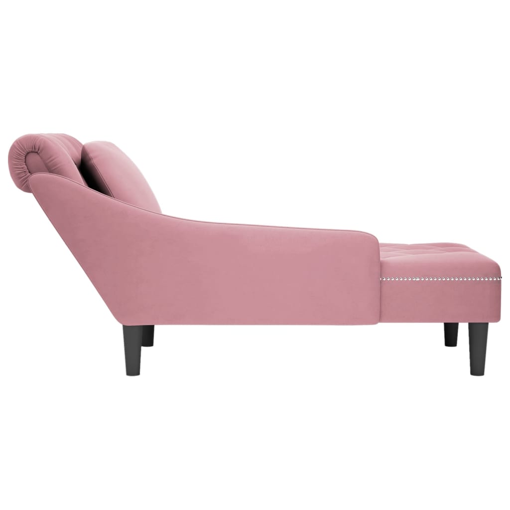 Chaise lounge c/ almofada/apoio de braços direito veludo rosa