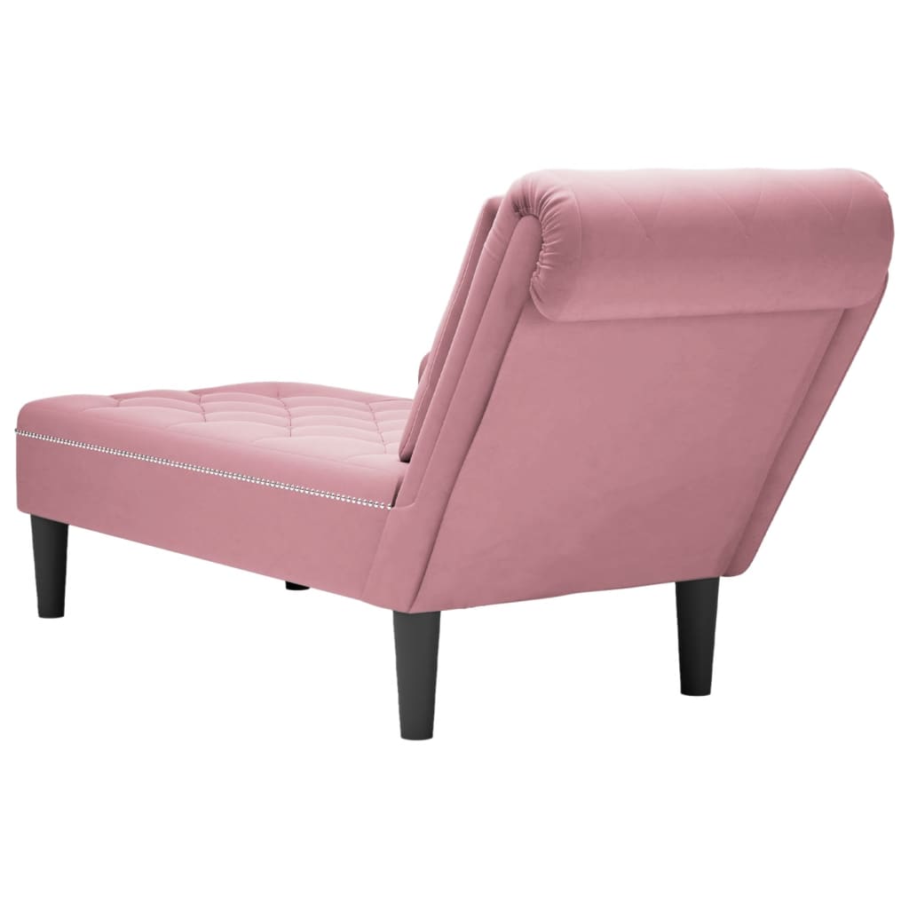 Chaise lounge c/ almofada/apoio de braços direito veludo rosa