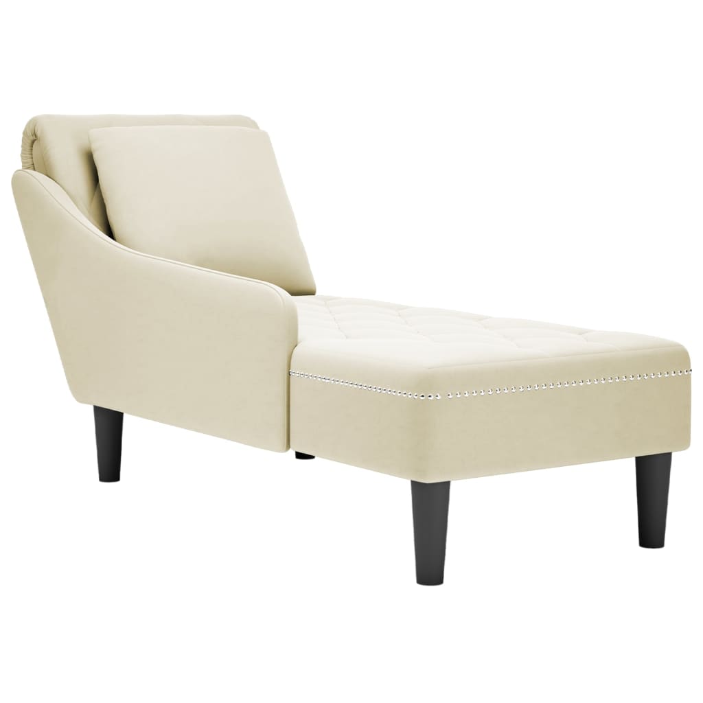 Chaise lounge c/ almofada/apoio de braços direito veludo creme