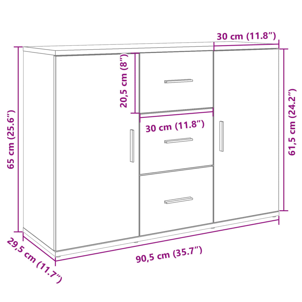 Aparador 90,5x29,5x65 cm derivados de madeira cinzento sonoma