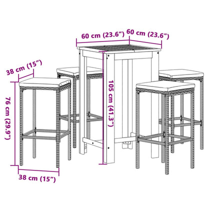 5 pcs conjunto de bar p/ jardim acácia maciça/vime PE cinzento