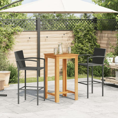 3 pcs conjunto de bar para jardim acácia maciça/vime PE preto