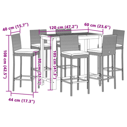 7 pcs conjunto de bar p/ jardim acácia maciça/vime PE cinzento