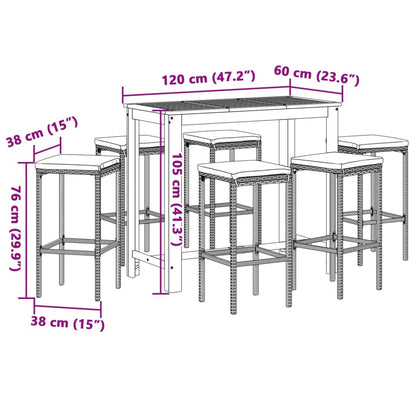 7 pcs conjunto de bar p/ jardim acácia maciça/vime PE castanho