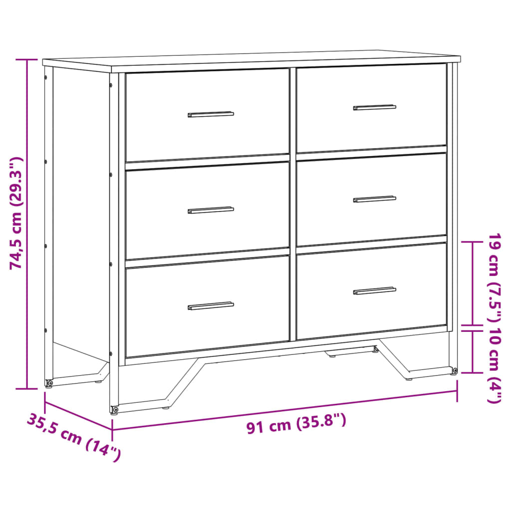 Cómoda 91x35,5x74,5 cm derivados de madeira cinzento sonoma