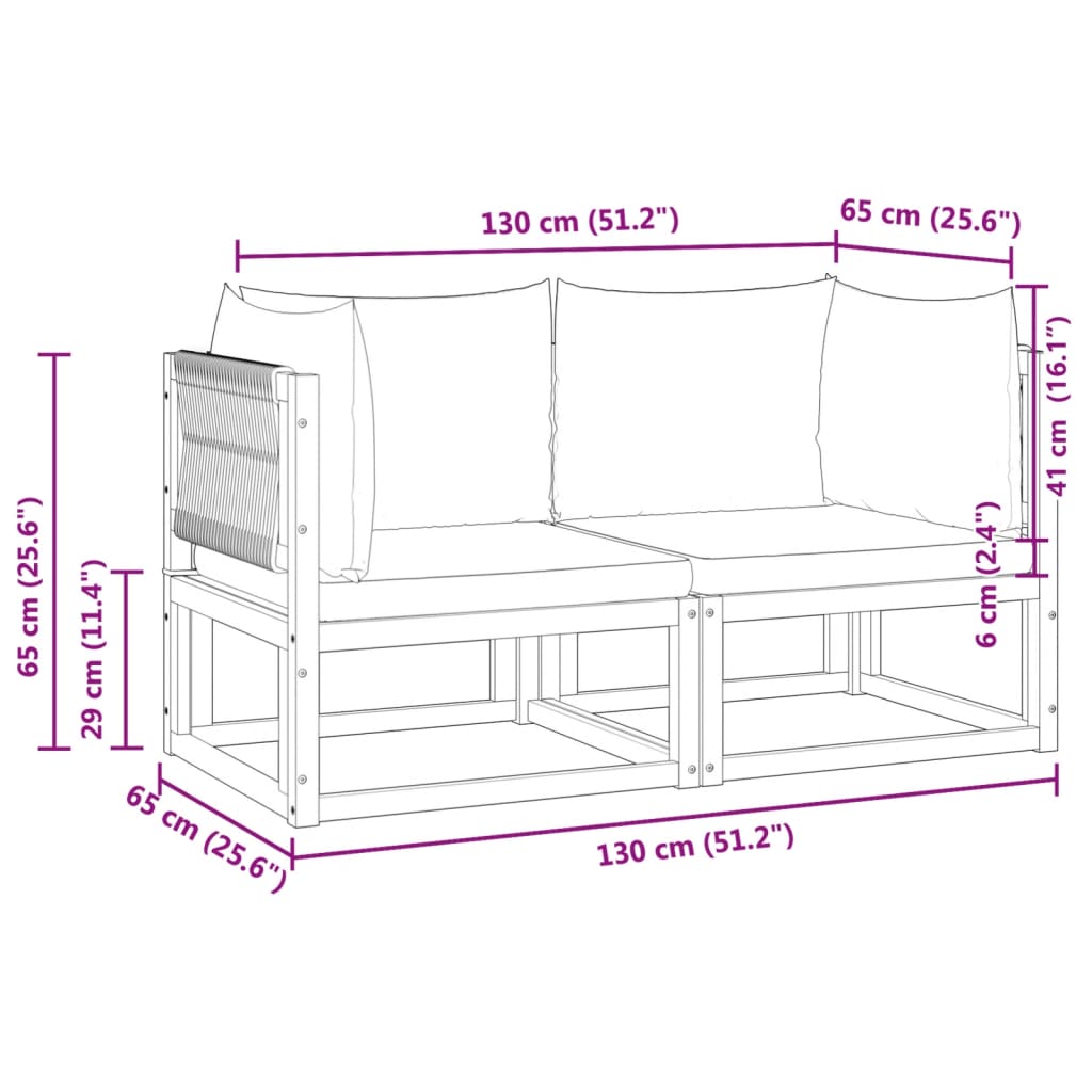 Sofás de canto p/ jardim 2 pcs c/ almofadões acácia maciça