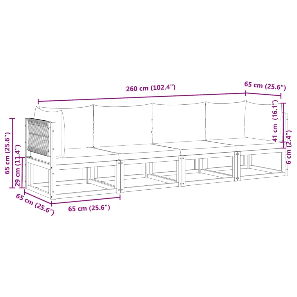 4 pcs conjunto de sofás de jardim com almofadões acácia maciça