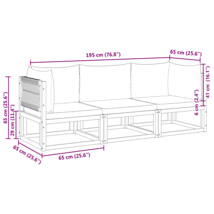 3 pcs conjunto de sofás de jardim com almofadões acácia maciça