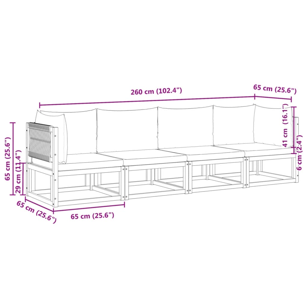 4 pcs conjunto de sofás de jardim com almofadões acácia maciça