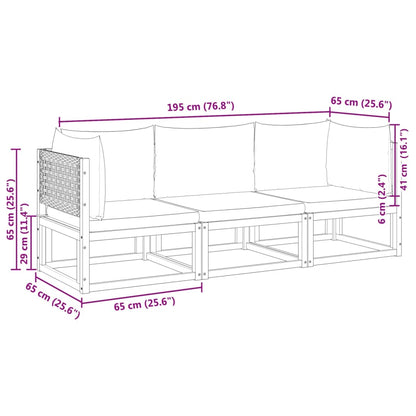 3 pcs conjunto de sofás de jardim com almofadões acácia maciça