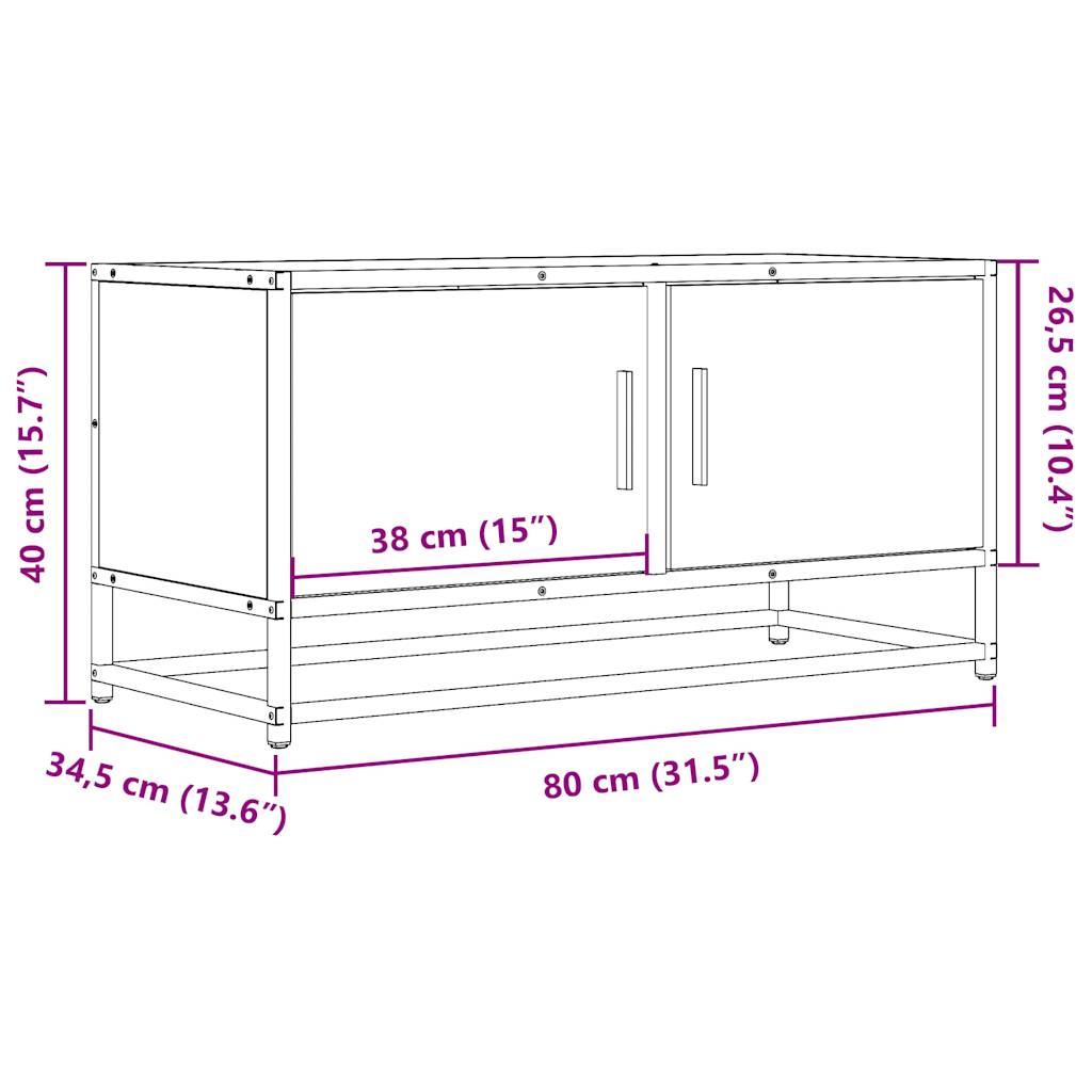 Móvel p/ TV 80x34,5x40 cm deriv. madeira/metal cinzento sonoma