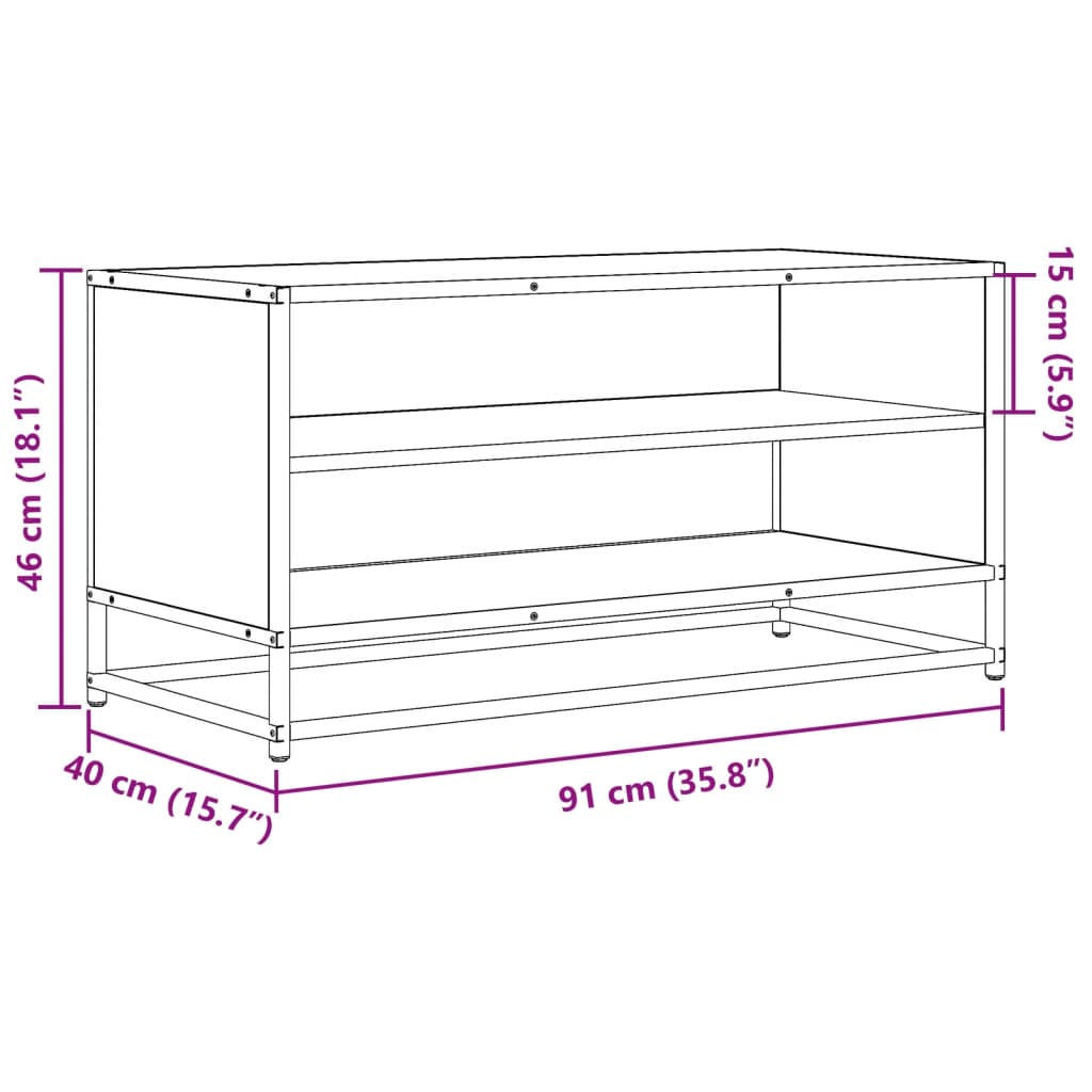 Móvel TV 91x40x46 cm derivados madeira/metal cinzento sonoma