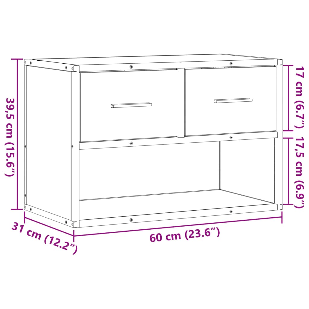 Móvel p/ TV 60x31x39,5 cm deriv. madeira/metal cinzento sonoma