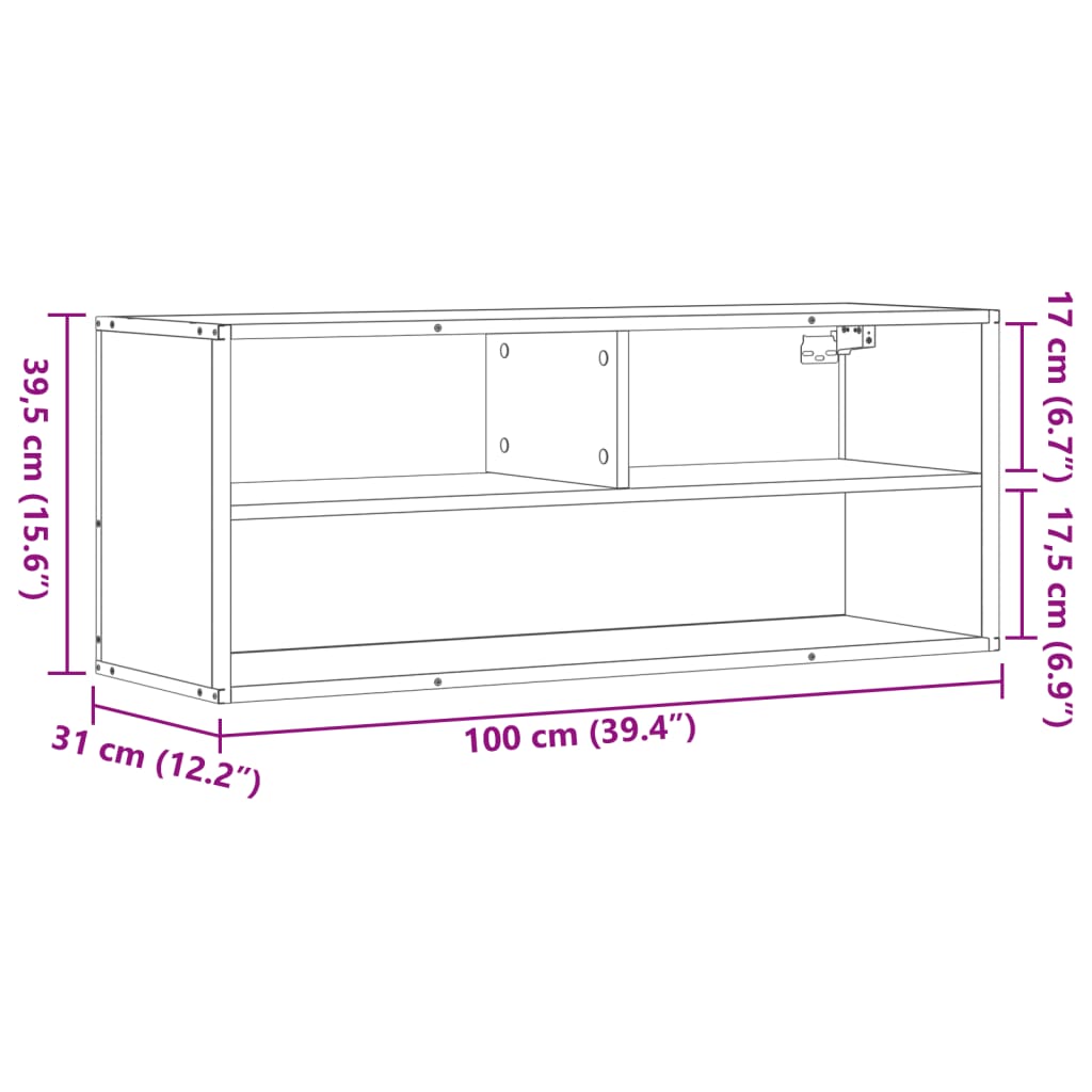 Móvel p/ TV 100x31x39,5 cm deriv. madeira/metal cinzento sonoma