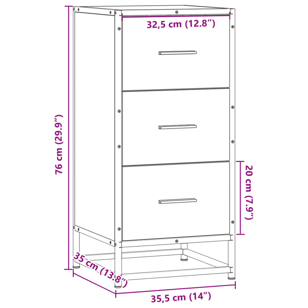 Aparador 35,5x35x76 cm deriv. de madeira/metal cinzento sonoma