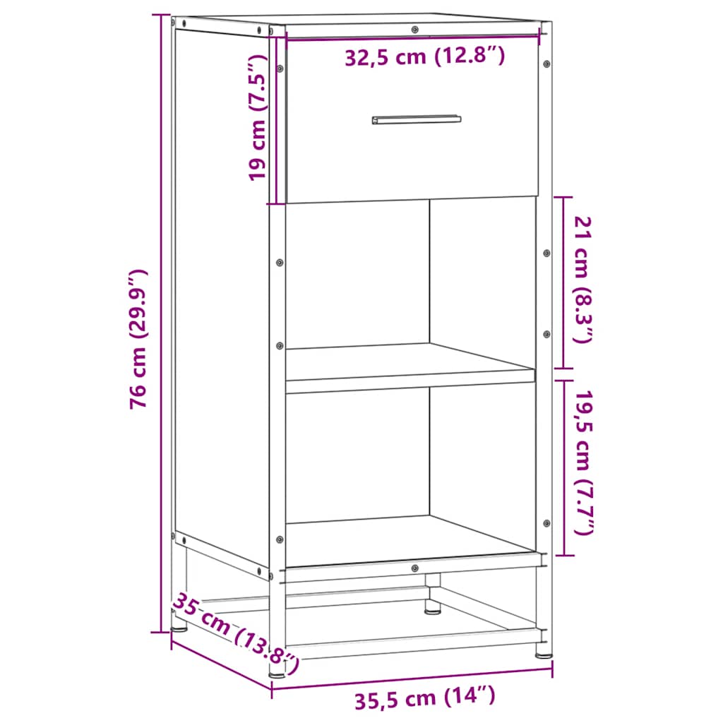 Aparador 35,5x35x76 cm deriv. de madeira/metal cinzento sonoma