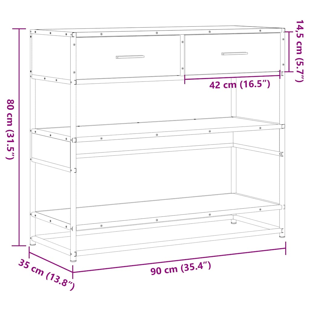 Mesa consola 90x35x80 cm derivados de madeira preto