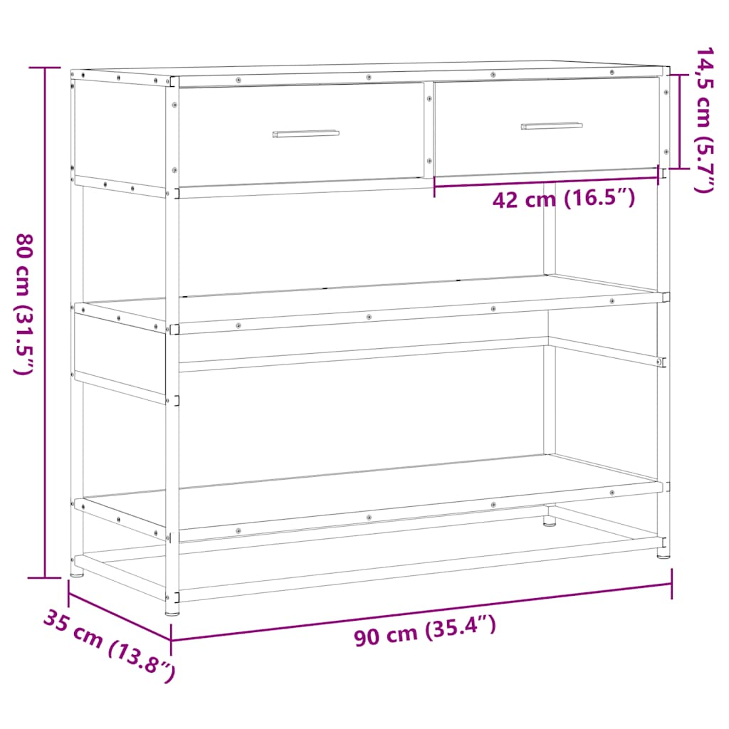 Mesa consola 90x35x80 cm derivados de madeira carvalho sonoma