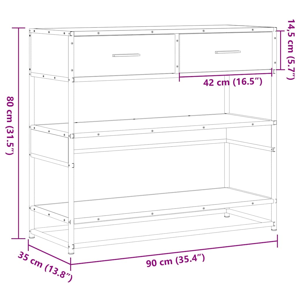 Mesa consola 90x35x80 cm derivados de madeira cinzento sonoma