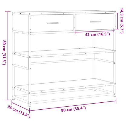 Mesa consola 90x35x80 cm derivados de madeira cinzento sonoma