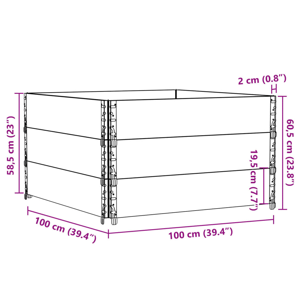 Vaso/floreira para jardim 100x100 cm pinho maciço castanho