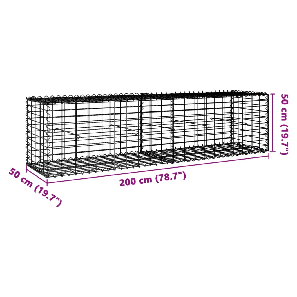 Cesto gabião com cobertura 200x50x50 cm ferro galvanizado