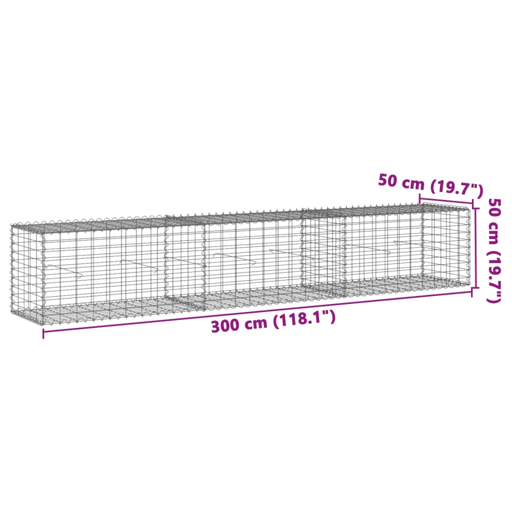 Cesto gabião com cobertura 300x50x50 cm ferro galvanizado